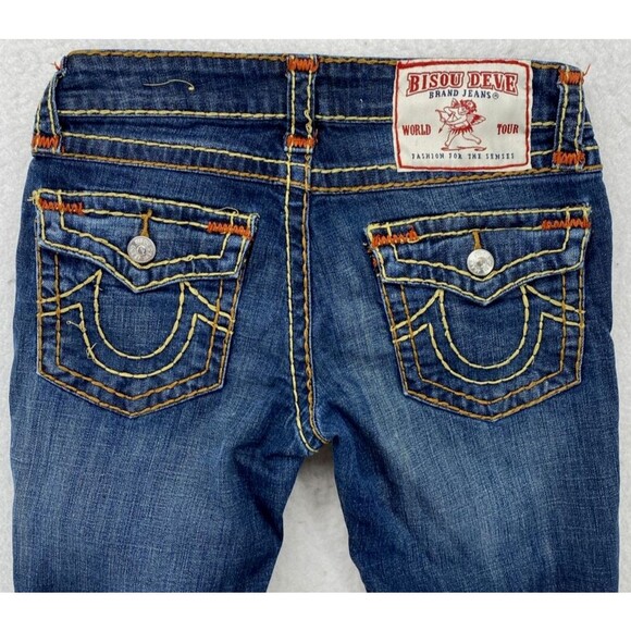 Bisou Deve Jeans Womens Size 5 Dark Wash Low Rise Straight Denim Flap Pockets - Picture 11 of 16